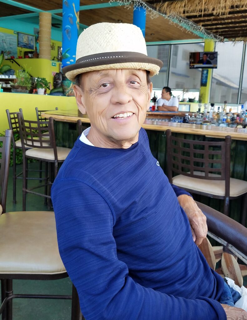Man in blue shirt