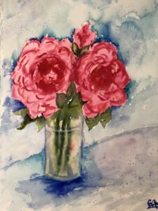 Watercolor of Pink Flowers in a Vase