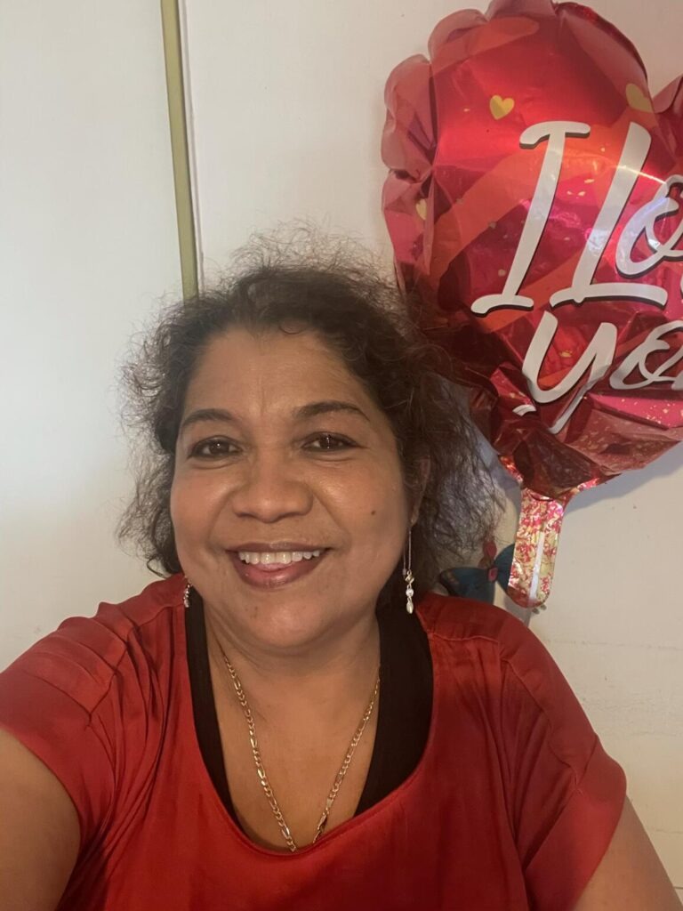 Woman with red balloon