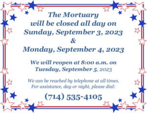 Flyer announcing Labor Day closure