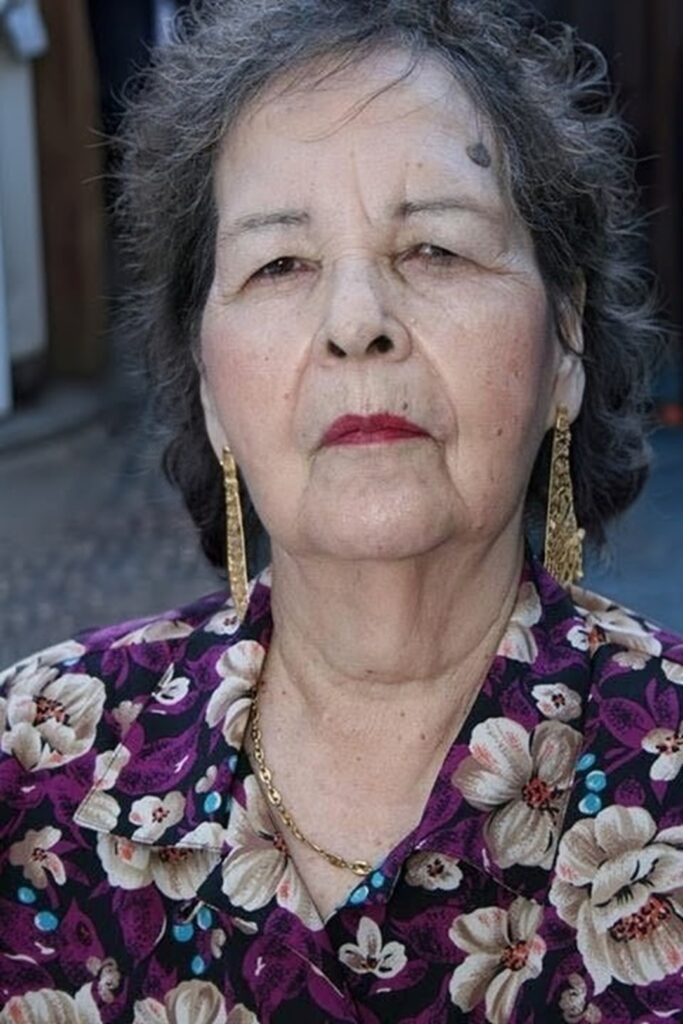 Woman in colorful shirt