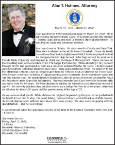 Obituary of Alan T. Holmes, Attorney