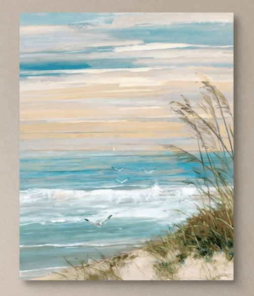 Painting of Ocean with seagulls and seagrass
