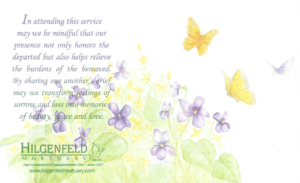 Butterfly Memorial Folder with Hilgenfeld Logo and Inscription